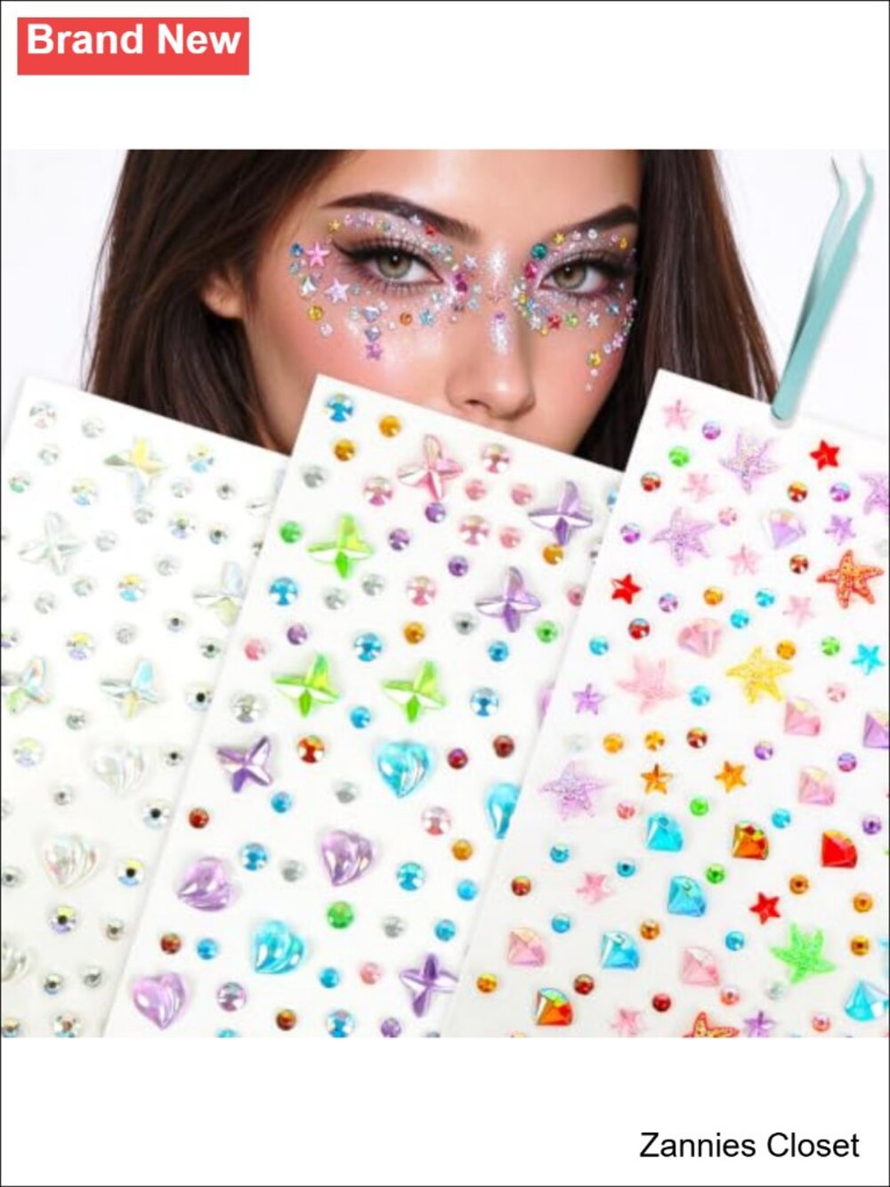 👻 Butterfly Heart Star Face Gems Self Adhesive Hair Gems Resin Rhinestone Body